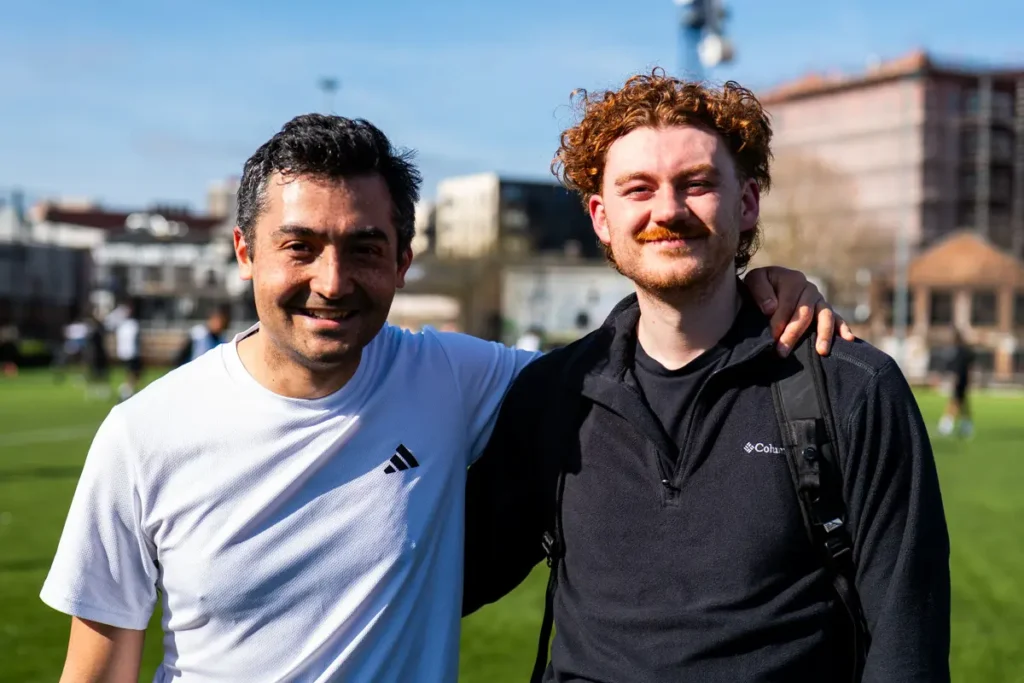 Playing football with new friends